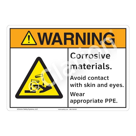 ANSI/ISO Compliant Warning/Corrosive Materials Safety Signs Outdoor Weather Tuff Plastic (S2) 10x7